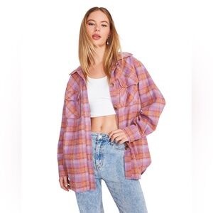 Steve Madden Brooklyn Shacket Vintage Purple Plaid Button Front Size XL